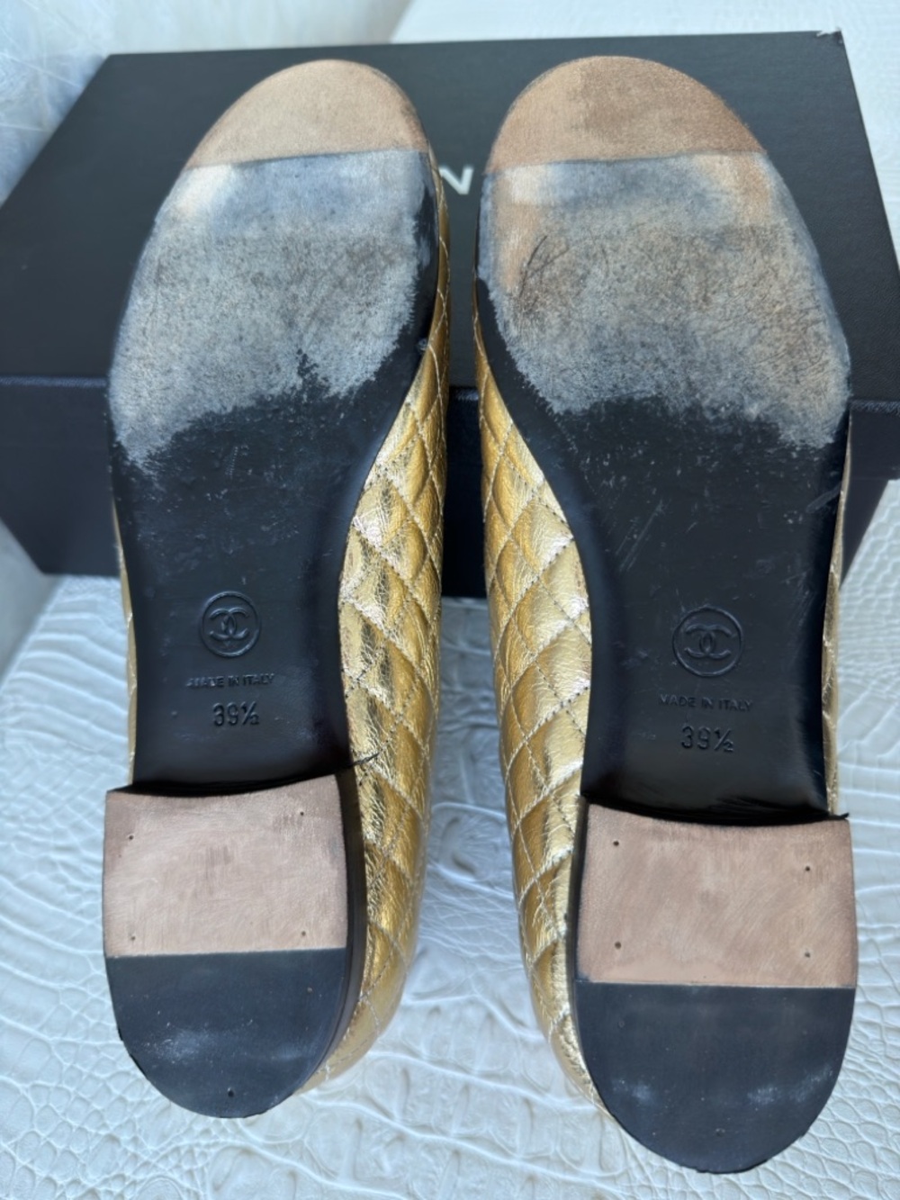 Chanel Gold Metallic Floral Ballet low heels  Flats shoes Size 39,5 - Picture 15 of 16